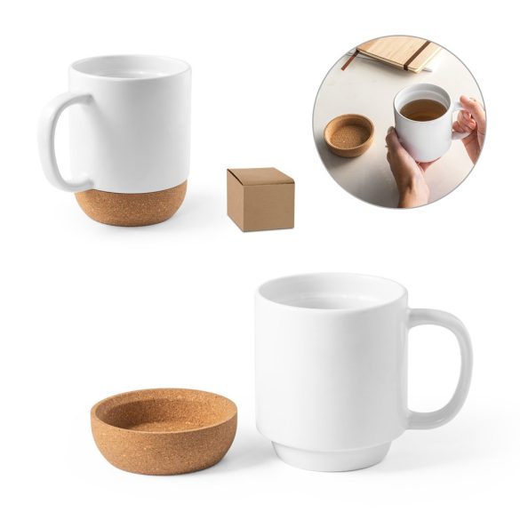 RORY SUB. Ceramic mug with cork base 410 mL