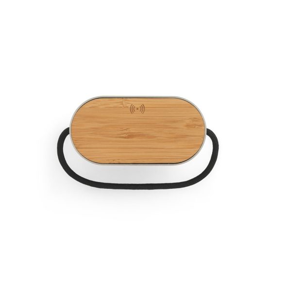 GUETTA. 5W portable speaker with super-fast 15W wireless charger and 2h battery life made of bamboo and 100% rPET