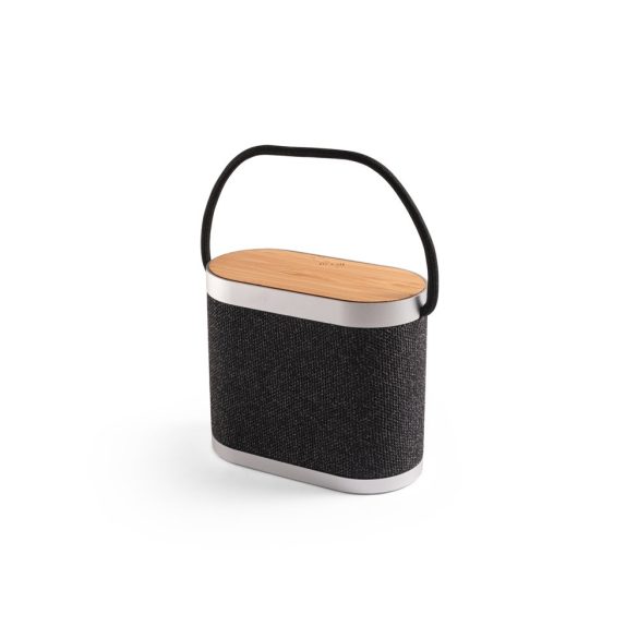 GUETTA. 5W portable speaker with super-fast 15W wireless charger and 2h battery life made of bamboo and 100% rPET