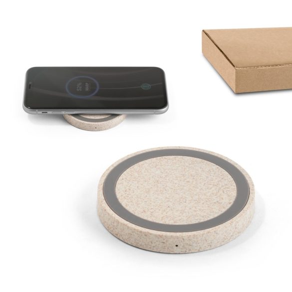 CUVIER. Incarcator wireless 15W in ABS reciclat (65% rABS) si fibra de paie de grau (35%)