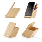   LEAVITT. Suport pentru smartphone si suport pentru pix cu incarcator wireless rapid de 10W din bambus