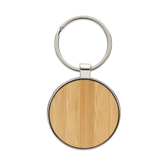 RCS recycled zinc alloy round keychain with bamboo, silver