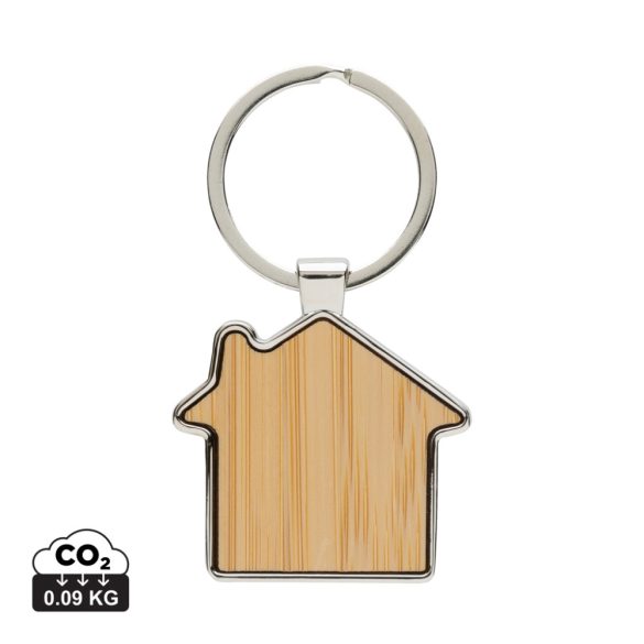 RCS recycled zinc alloy house keychain with bamboo, silver