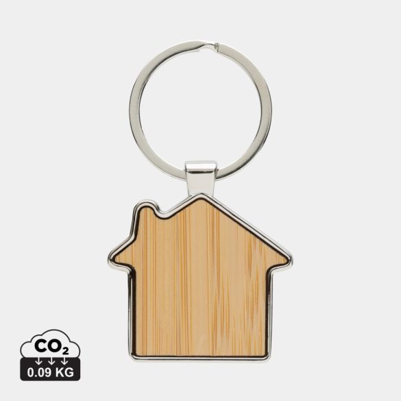 RCS recycled zinc alloy house keychain with bamboo, silver