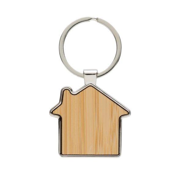 RCS recycled zinc alloy house keychain with bamboo, silver