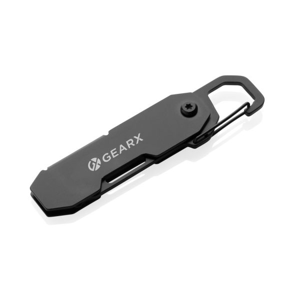 Gear X foldable EDC tool with carabiner and parcel cutter, black