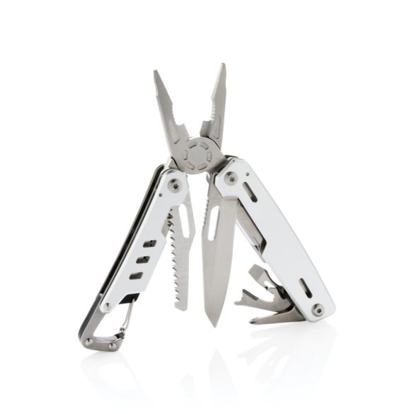 Solid multitool with carabiner, silver