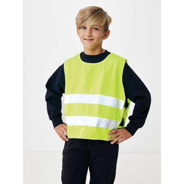 GRS recycled PET high-visibility safety vest 7-12 years, yellow