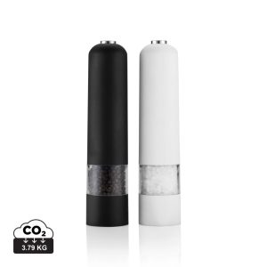 Electric pepper and salt mill set, white