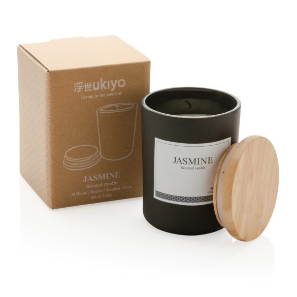 Ukiyo deluxe scented candle with bamboo lid, black
