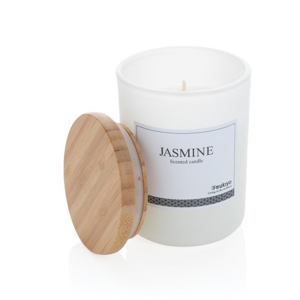 Ukiyo deluxe scented candle with bamboo lid, white