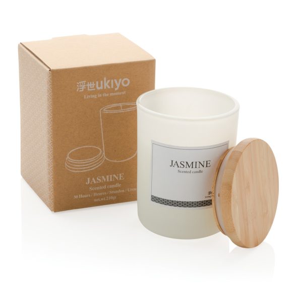Ukiyo deluxe scented candle with bamboo lid, white