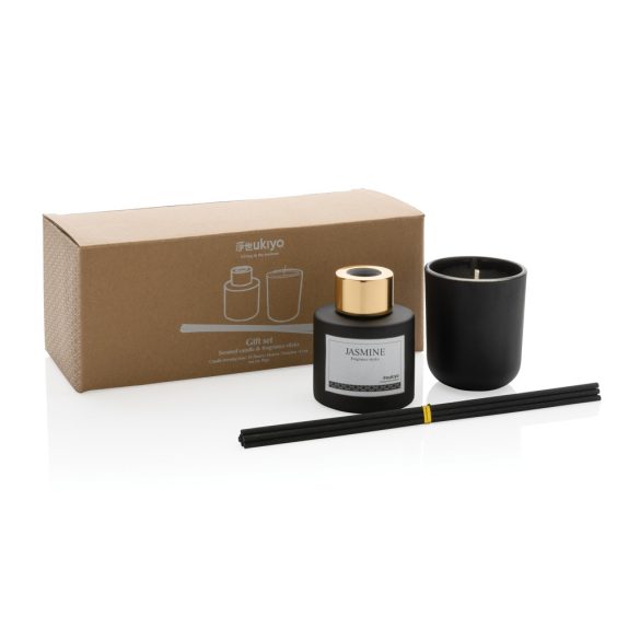 Ukiyo candle and fragrance sticks gift set, black