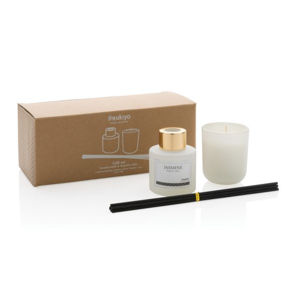 Ukiyo candle and fragrance sticks gift set, white