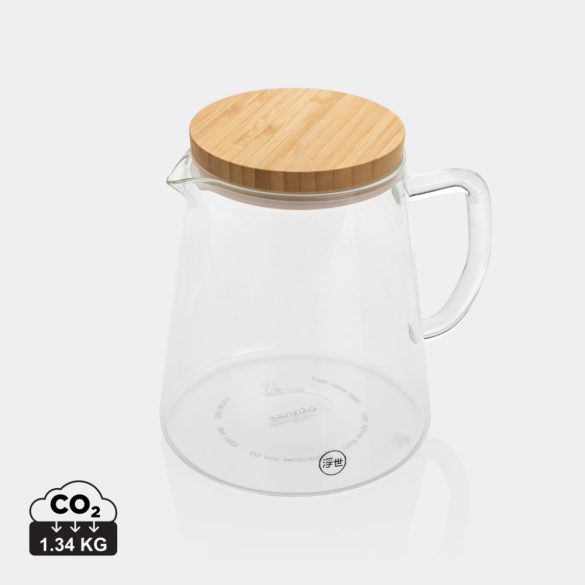 Ukiyo borosilicate glass carafe with bamboo lid 1.2L, transparent