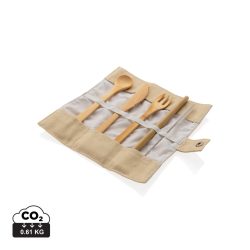 Reusable ECO bamboo travel cutlery set, white