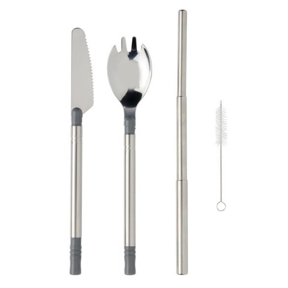 Pocketsize reusable cutlery set on-the-go, silver