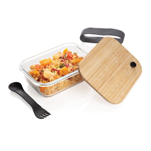 Glass lunchbox with bamboo lid, transparent
