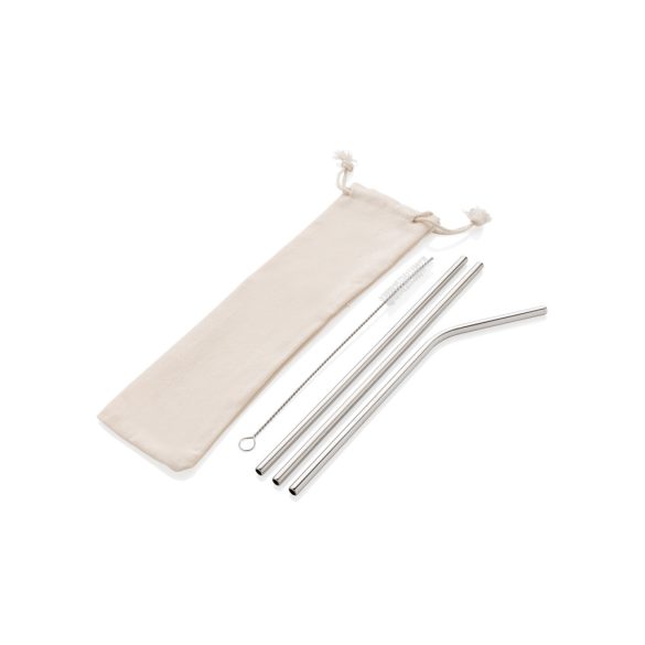 Reusable stainless steel 3 pcs straw set, silver