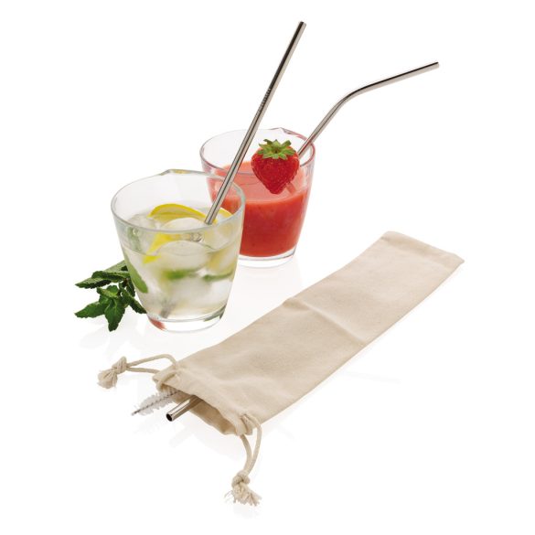 Reusable stainless steel 3 pcs straw set, silver