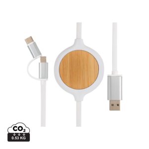 3-in-1 cable with 5W bamboo wireless charger, white