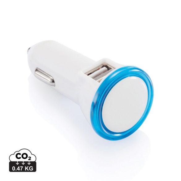 Powerful dual port car charger, blue