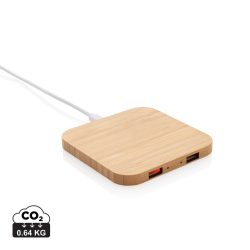 FSC® certified bamboo 5W wireless charger with USB, brown