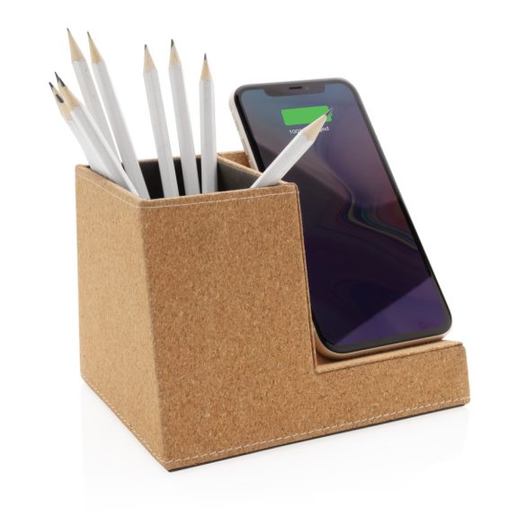 Cork pen holder and 5W wireless charger, brown