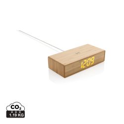 Bamboo alarm clock with 5W wireless charger, brown