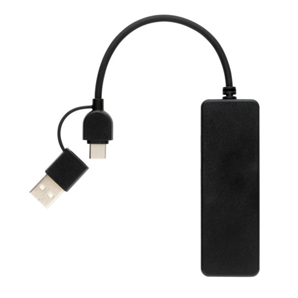 RCS recycled plastic USB hub with dual input, black