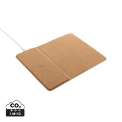 FSC® 10W wireless charging cork mousepad and stand, brown