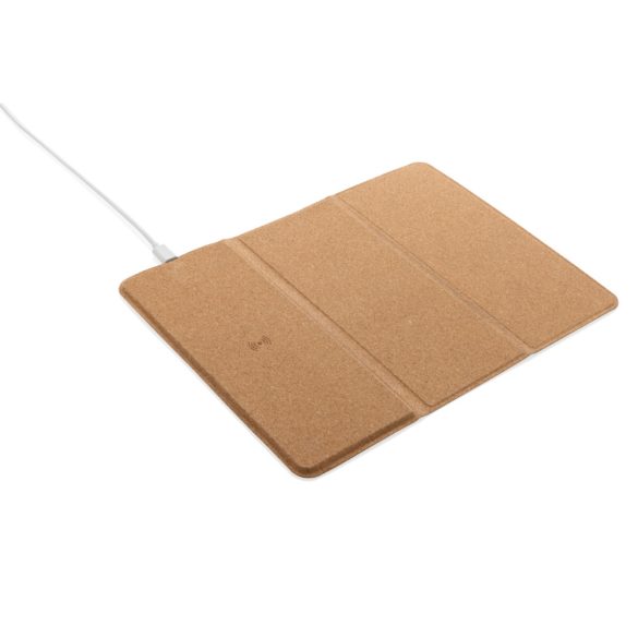 FSC® 10W wireless charging cork mousepad and stand, brown