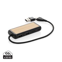   Link RCS recycled plastic and bamboo dual Input USB hub, black