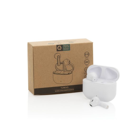 Tunevo RCS recycled plastic wireless earbuds, white