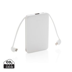 5.000 mAh Pocket Powerbank with integrated cables, white