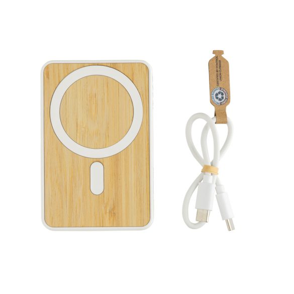 Zen RCS rplastic 5000 mah 5W magnetic bamboo powerbank, white