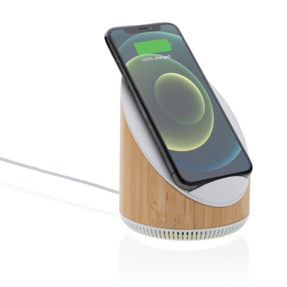 Ovate bamboo 5W speaker with 15W wireless charger, brown