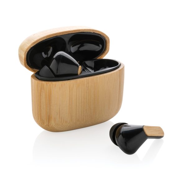 Bamboo TWS earbuds with RCS recycled plastic, brown