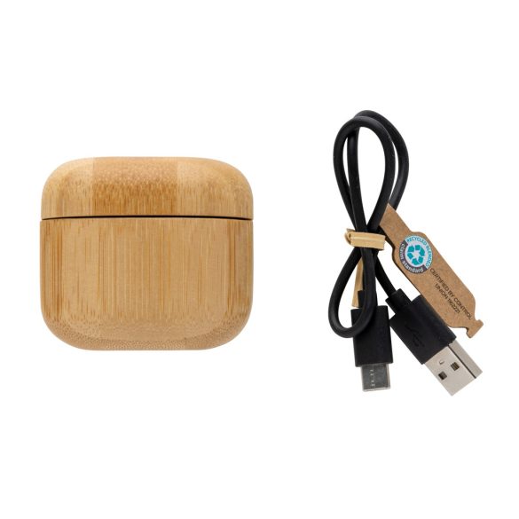 Bamboo TWS earbuds with RCS recycled plastic, brown
