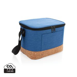 Two tone cooler bag with cork detail, blue