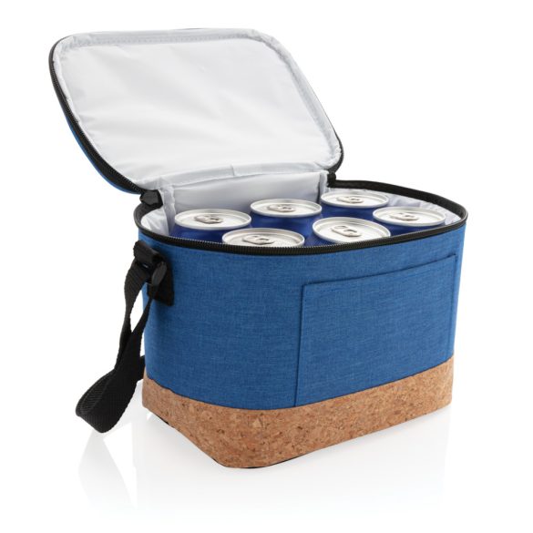 Two tone cooler bag with cork detail, blue