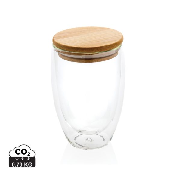 Double wall borosilicate glass with bamboo lid 350ml, transparent
