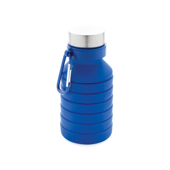 Leakproof collapsible silicone bottle with lid, blue