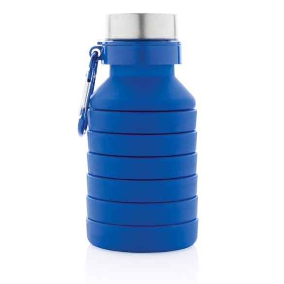 Leakproof collapsible silicone bottle with lid, blue