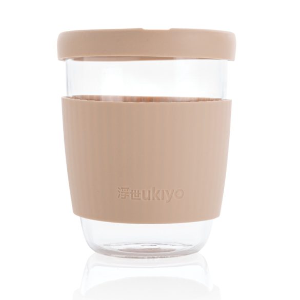 Ukiyo borosilicate glass with silicone lid and sleeve, brown