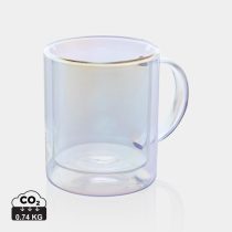 Deluxe double wall electroplated glass mug, transparent