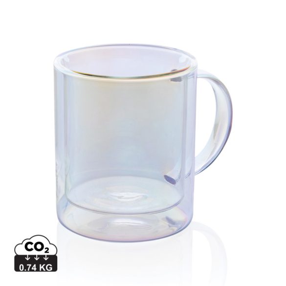 Deluxe double wall electroplated glass mug, transparent