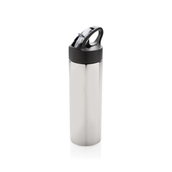 Sport bottle with straw, silver