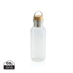 GRS RPET bottle with FSC bamboo lid and handle, transparent