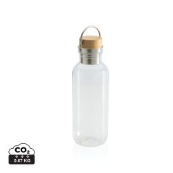GRS RPET bottle with FSC bamboo lid and handle, transparent
